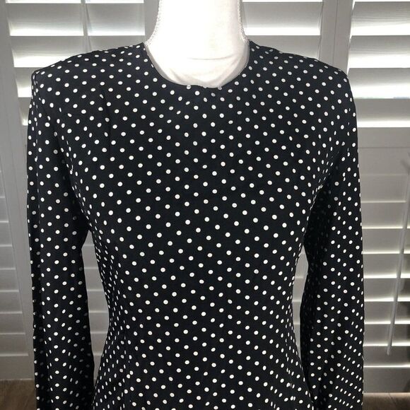 Vtg 80s D Frank Polka Dot Dress 12 NEW A Line Black Tiered Skirt Cute Flirty Fun - Picture 1 of 12